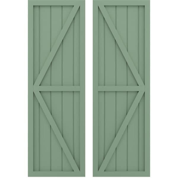 Ekena Millwork Americraft 5-Board Wood 2 Equal Panel Frmd Board-n-Batten Shutters w/Dbl Z-Bar, ARW102BF518X77TGH, PR ARW102BF518X77TGH - main